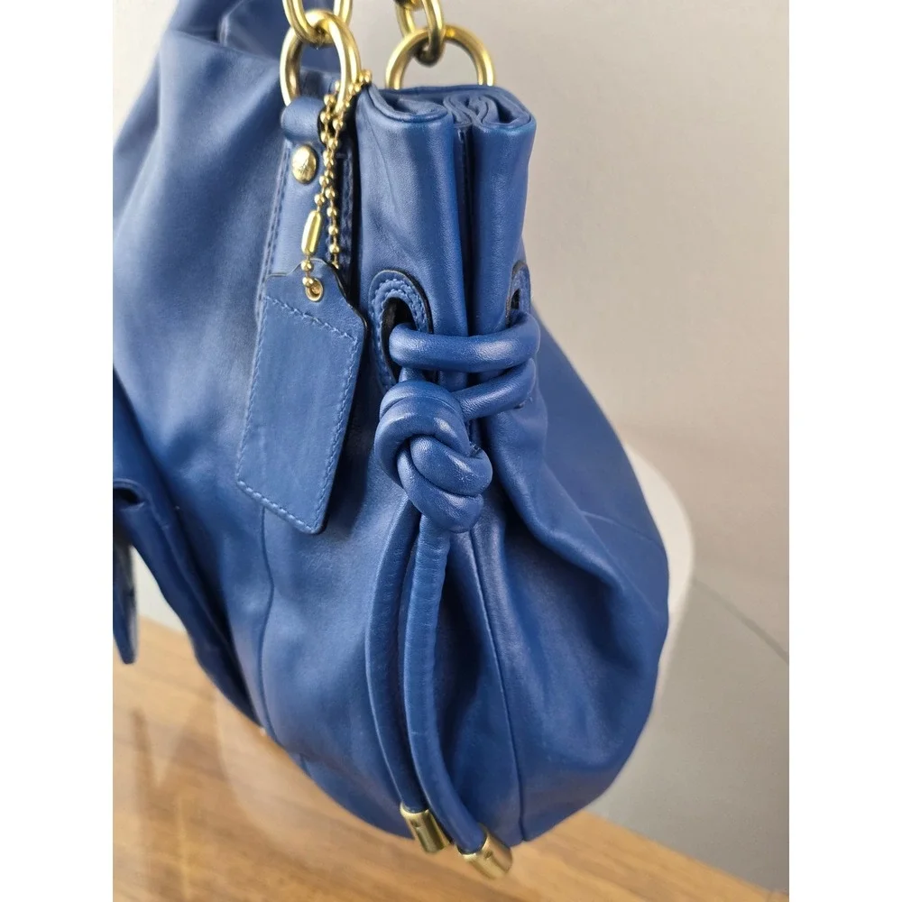 Coach Kristen Cobalt Blue Leather Shoulder Bag Gold Hardware 18609 Tie Tassel